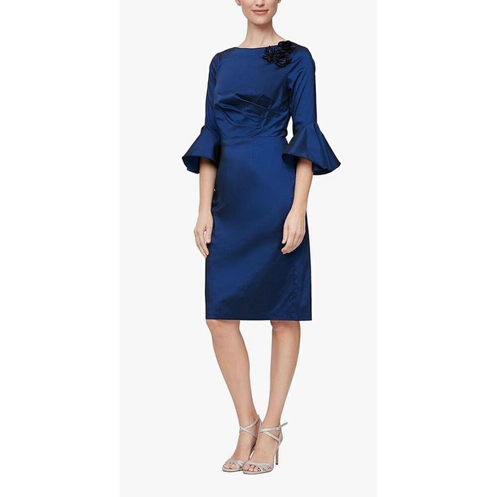 Alex Evenings Women's Short Taffeta Portrait Collar Dress